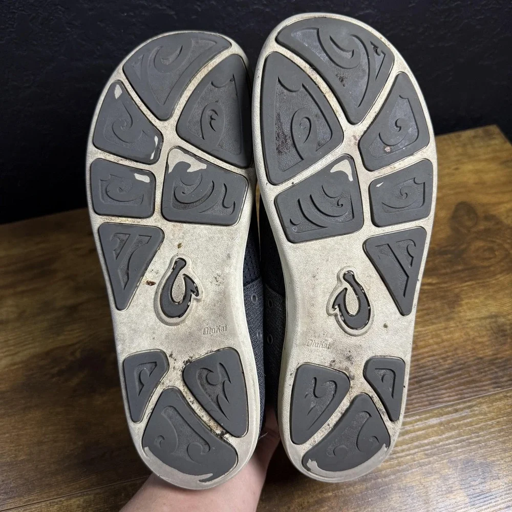 OluKai Nohea Moku 10283-6C6C Night Black Textile Boat Shoes Mens Size 8.5